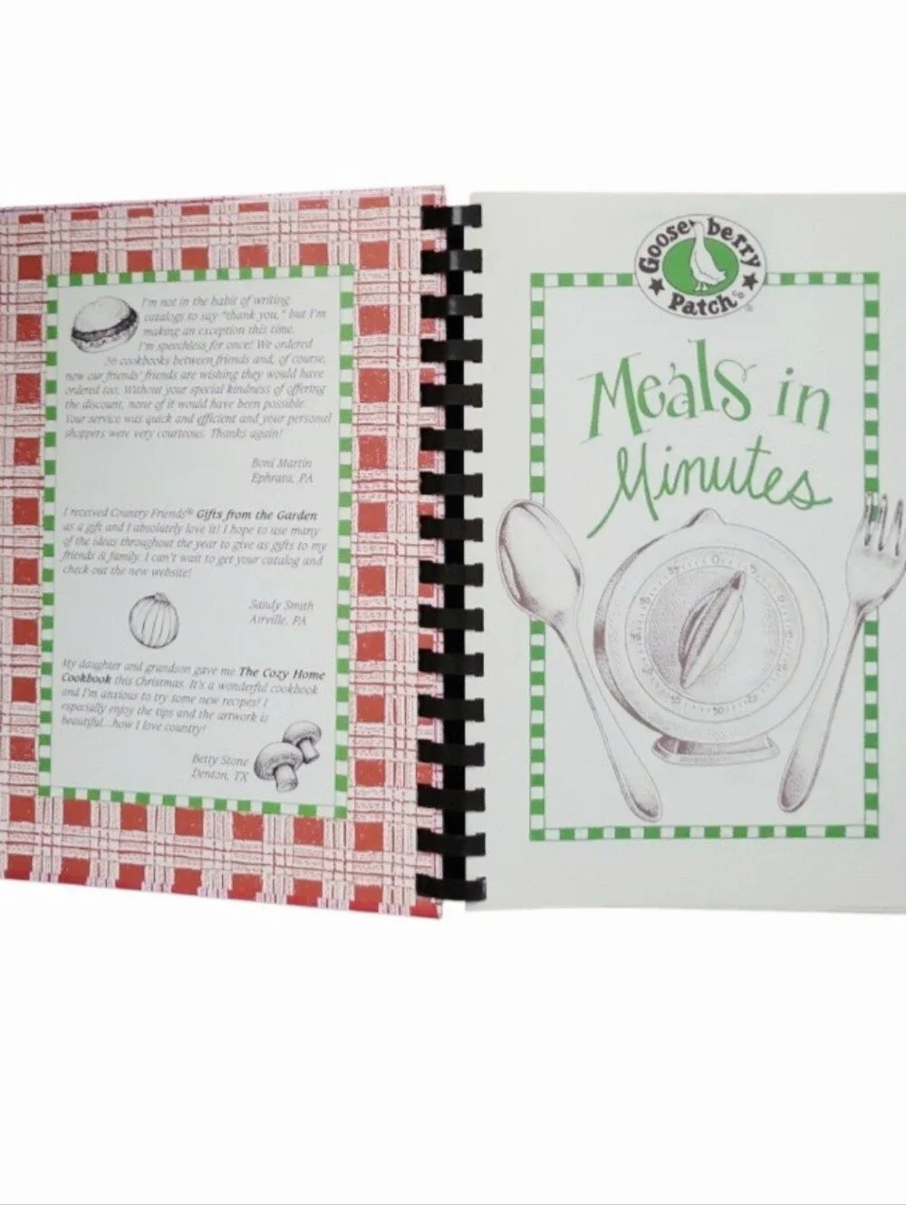 Vintage 2003 Gooseberry Patch Meals In Minutes Spiral Cookbook 3rd Edition